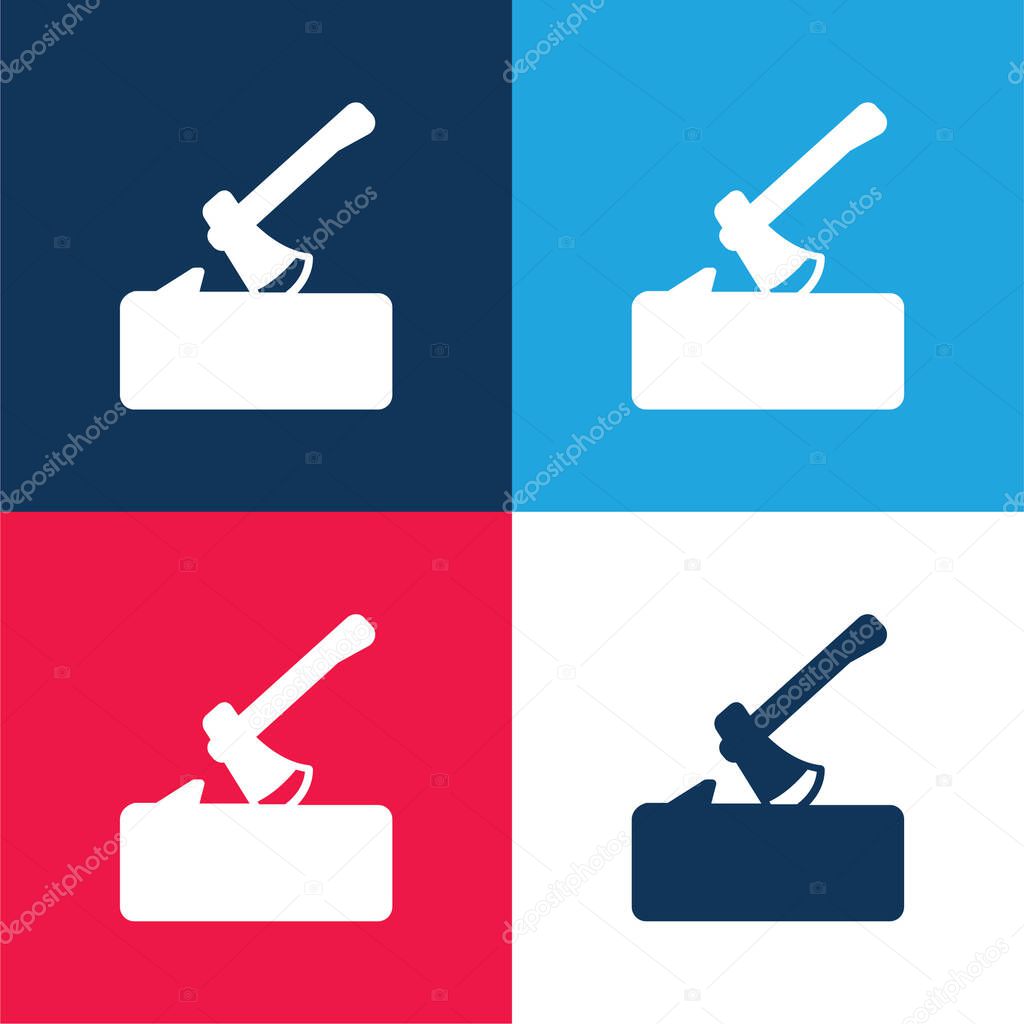 Axe On Log blue and red four color minimal icon set