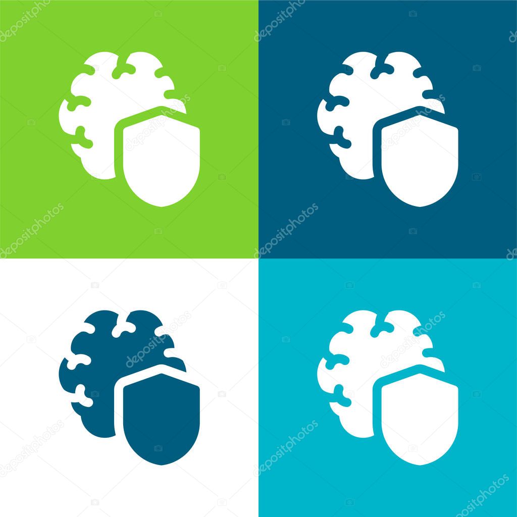 Brain Flat four color minimal icon set