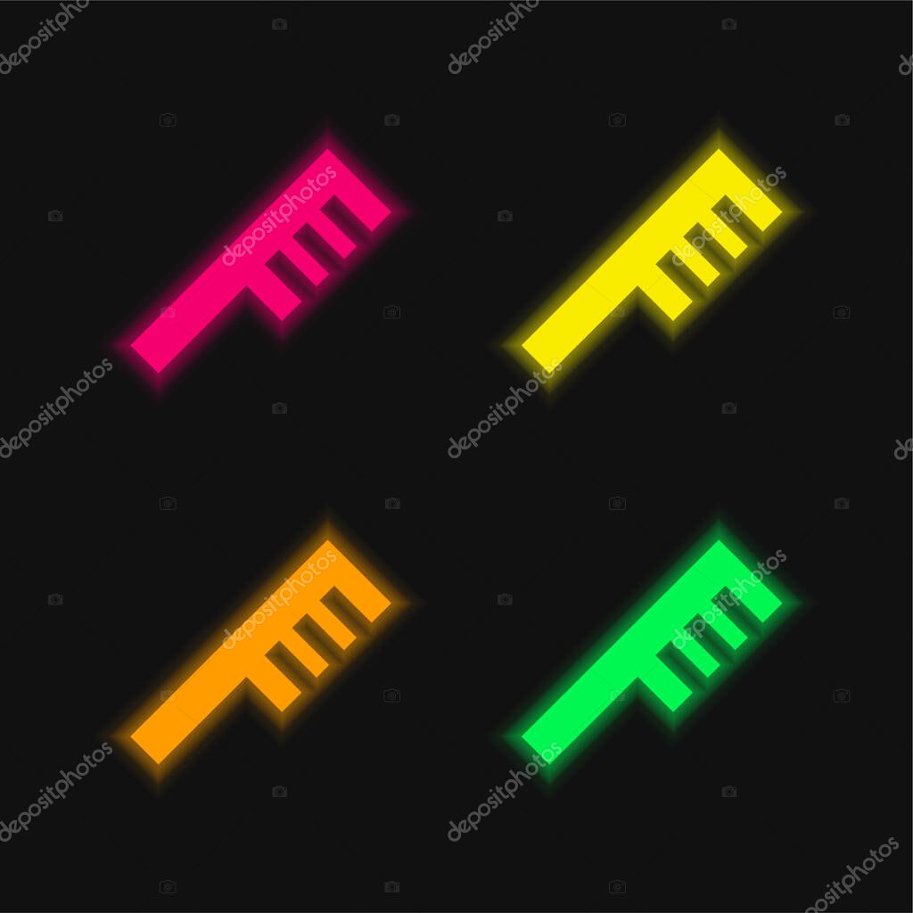 Angular Comb four color glowing neon vector icon