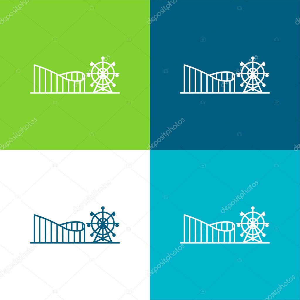Amusement Park Flat four color minimal icon set