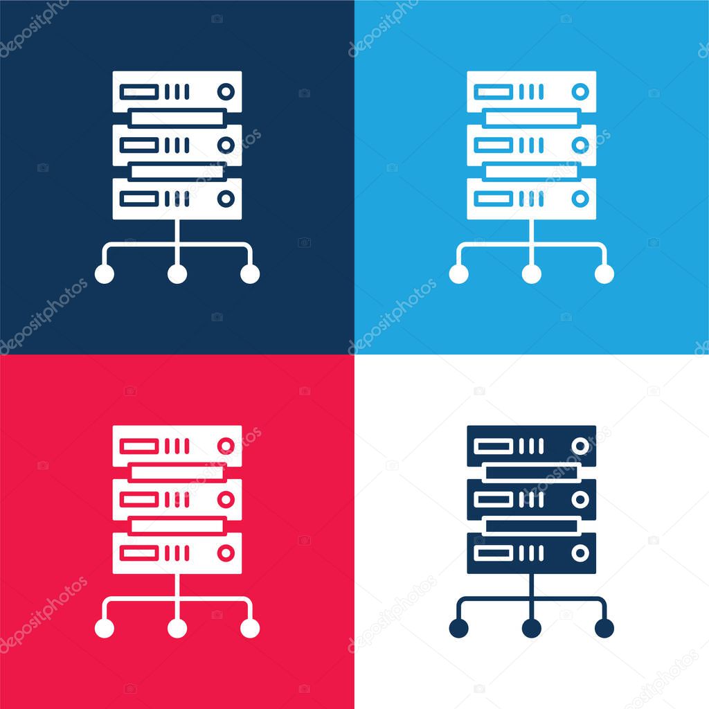 Big Data blue and red four color minimal icon set