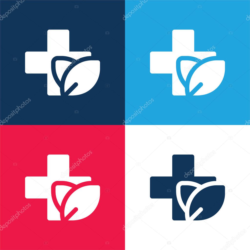 Alternative Medicine blue and red four color minimal icon set