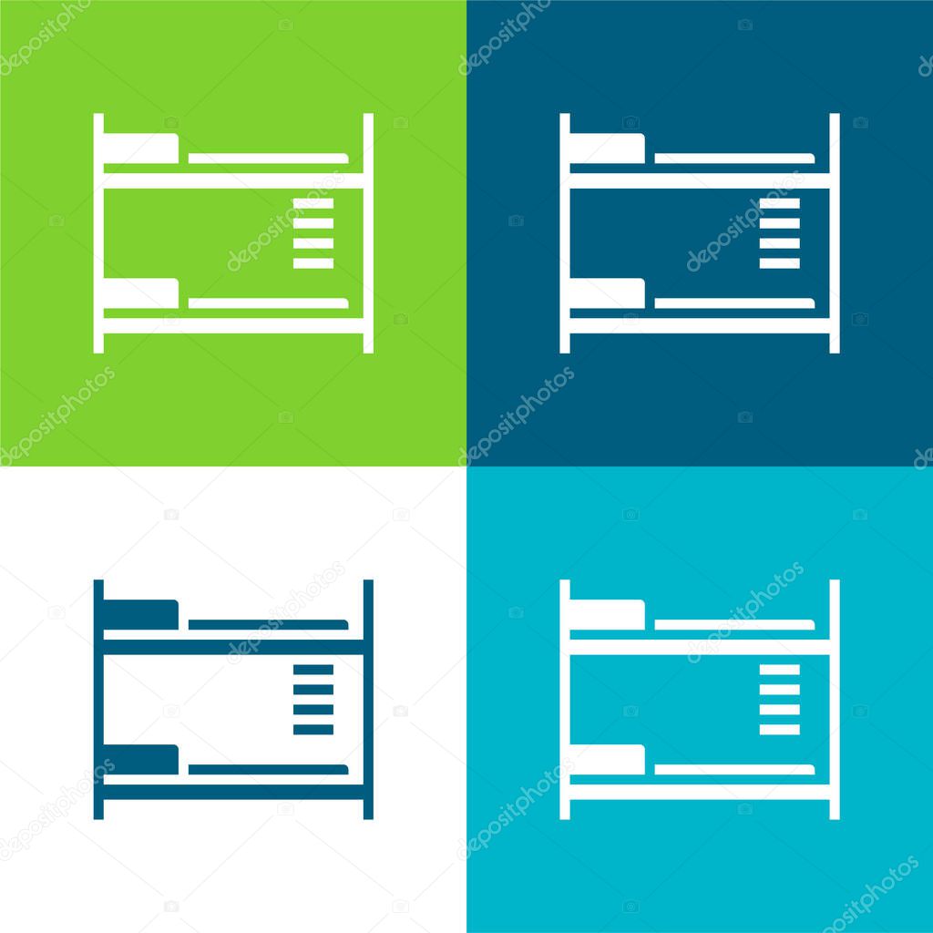 Bed Flat four color minimal icon set