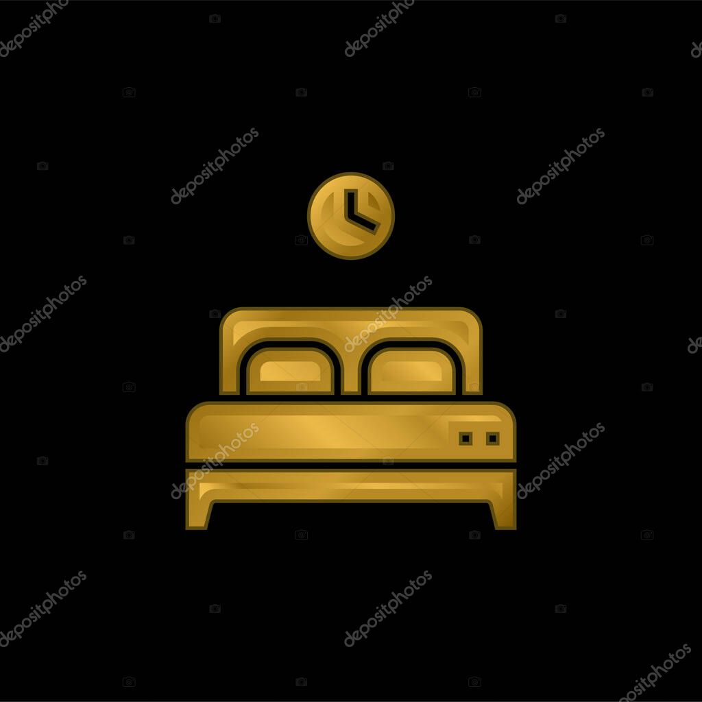 Bed gold plated metalic icon or logo vector