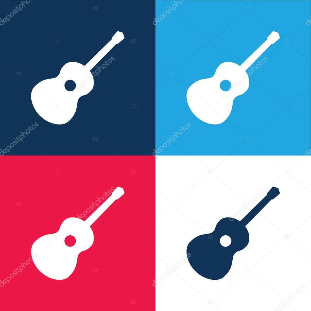 Acoustic Guitar blue and red four color minimal icon set