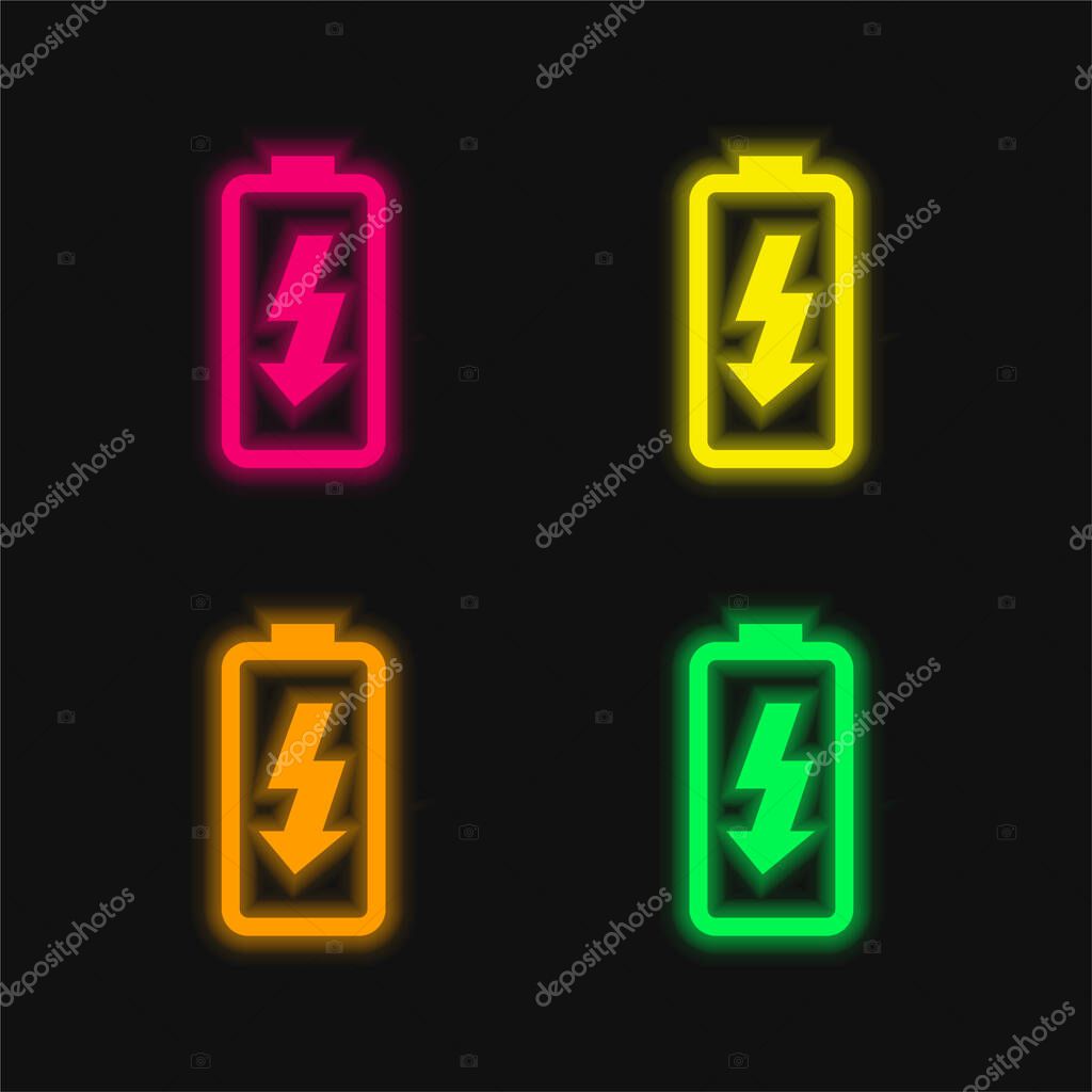 Battery Charge four color glowing neon vector icon