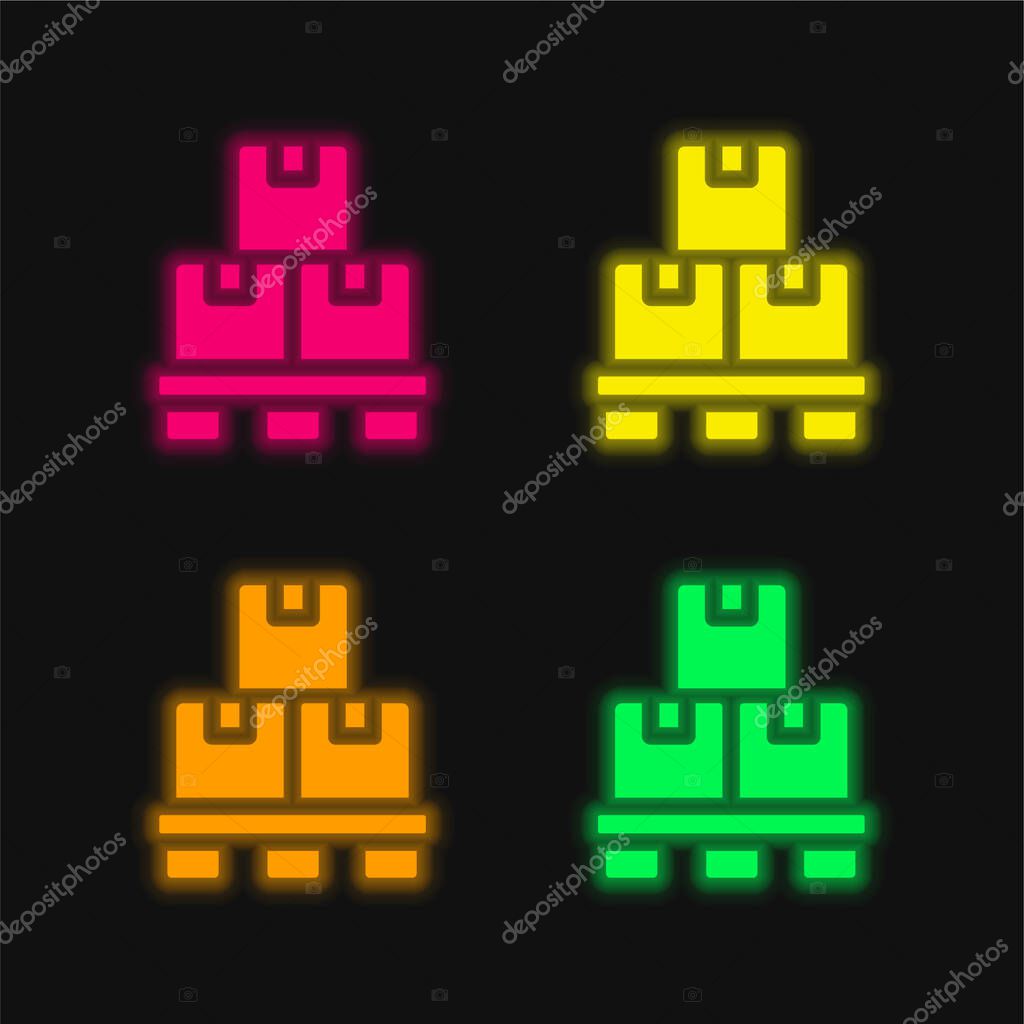 Box four color glowing neon vector icon