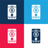 Bankovní převod modrá a červená čtyři barvy minimální ikona nastavena
