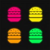 Big Hamburger čtyři barvy zářící neonový vektor ikona