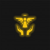 Angel yellow glowing neon icon