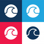 Pláž modrá a červená čtyři barvy minimální ikona nastavena