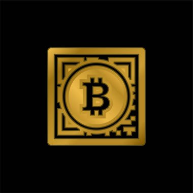 Qr Kod Arayüzü ile Bitcoin Para altın kaplamalı ticari simge veya logo vektörü