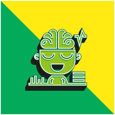 Beyin Yeşili ve Sarı Modern 3D vektör simgesi logosu