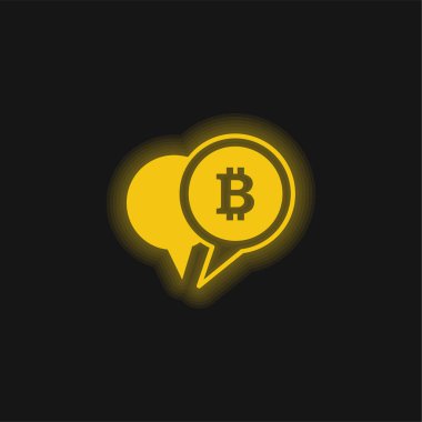 Bitcoin Sembolü Bir Konuşma Baloncuğu Sarı parlak neon ikonunda
