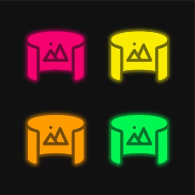 360 Görünüm dört renk parlayan neon vektör simgesi