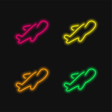 Airplane Ultrathin Outline four color glowing neon vector icon