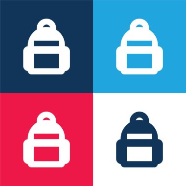 Sırt çantası mavi ve kırmızı dört renk minimal simgesi seti
