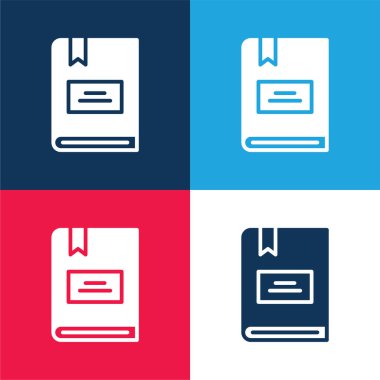 Kitap mavi ve kırmızı dört renk en küçük simge seti