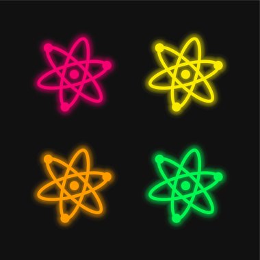 Atoms Symbol four color glowing neon vector icon clipart