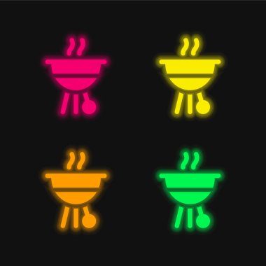 Barbekü dört renk parlayan neon vektör simgesi