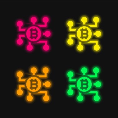 Bitcoin dört renk parlayan neon vektör simgesi