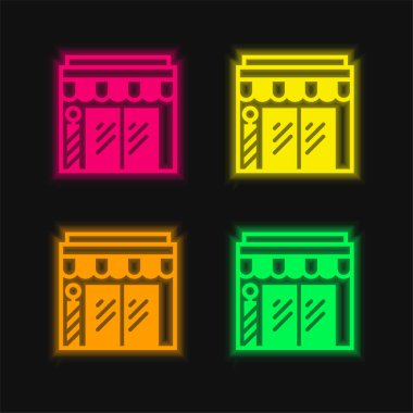 Berber dükkanı dört renk parlayan neon vektör simgesi