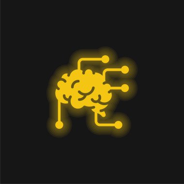 Brain yellow glowing neon icon clipart