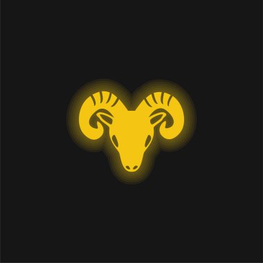 Aries Zodiac Symbol Of Frontal Goat Head yellow glowing neon icon clipart
