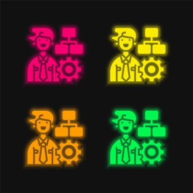 İdari dört renk parlayan neon vektör simgesi