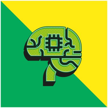 Yapay Zeka Yeşil ve Sarı 3D vektör simgesi