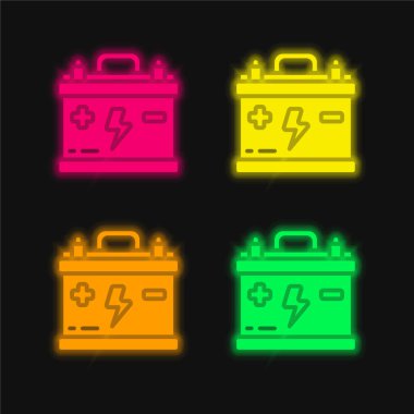 Pil dört renk parlayan neon vektör simgesi