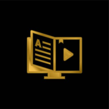Kitap altın kaplamalı metalik simge veya logo vektörü