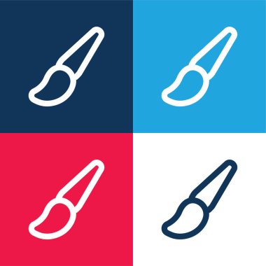 Art Paint Brush Outline blue and red four color minimal icon set clipart