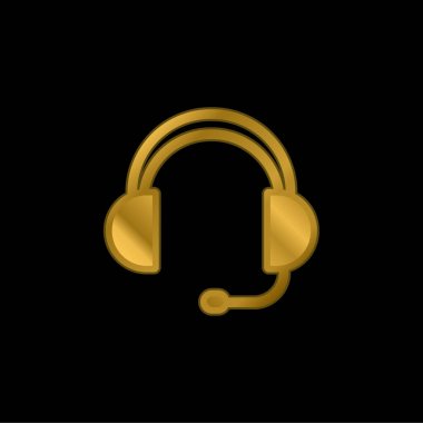 Airport Headphones gold plated metalic icon or logo vector clipart