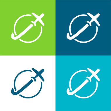 Dünya 'da Dolaşan Uçak Düz Düz Dört Renk Simgesi