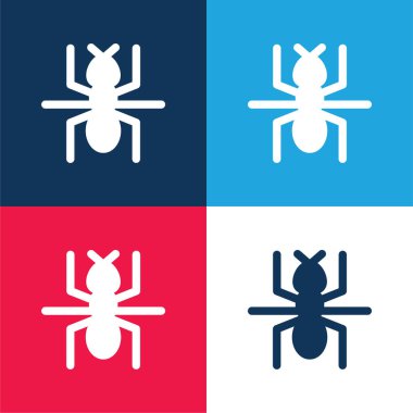 Ant blue and red four color minimal icon set clipart