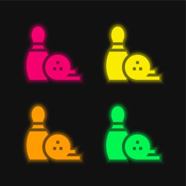 Bowling Pin dört renkli parlayan neon vektör simgesi