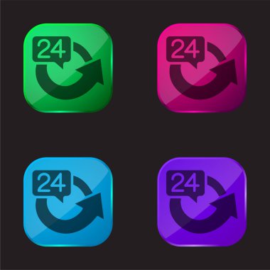 24 Hours four color glass button icon clipart