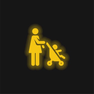Baby Stroller yellow glowing neon icon clipart
