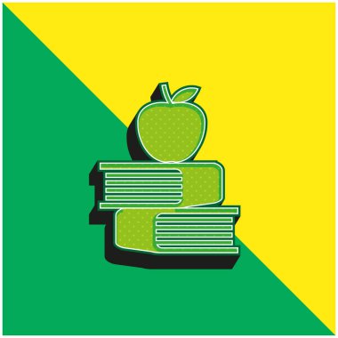 Apple And Books Green ve sarı 3d modern vektör simgesi logosu