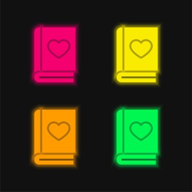 Kitap dört renk parlayan neon vektör simgesi