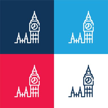 Big Ben blue and red four color minimal icon set clipart