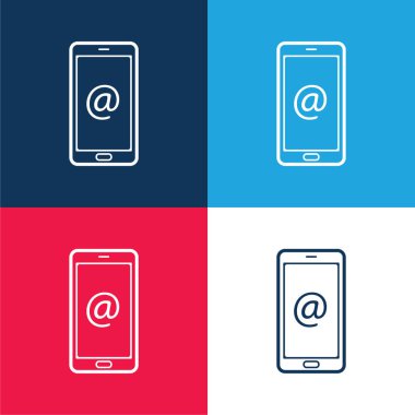 Mobil Telefon Ekranındaki Arroba İşareti Mavi ve Kırmızı 4 renk minimal simgesi