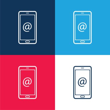 Arroba Sign On Mobile Phone Screen blue and red four color minimal icon set clipart