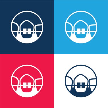 Diş telleri mavi ve kırmızı dört renk minimal simge kümesi