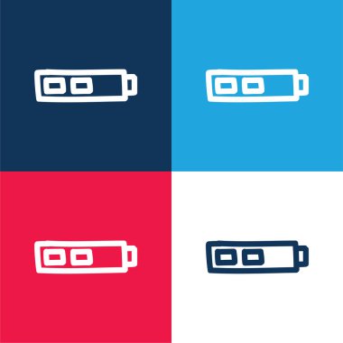 Battery Two Thirds Status Hand Drawn Outline blue and red four color minimal icon set clipart