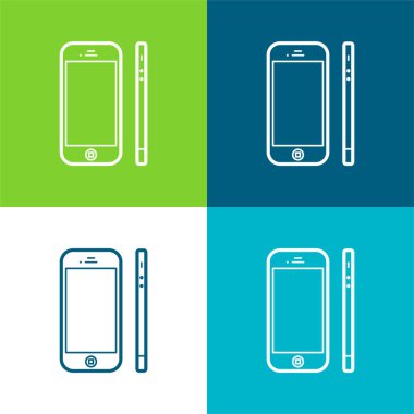 Apple İphone 4 Ön ve Yan Görünüm Düz 4 Renk minimal simgesi seti