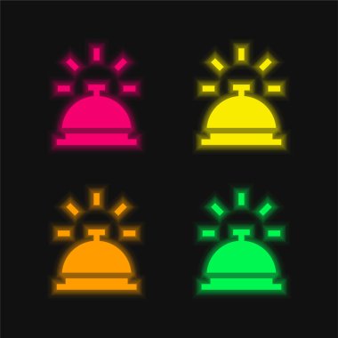 Çan dört renk parlayan neon vektör simgesi