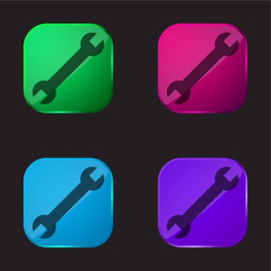 Adjustable Wrench four color glass button icon clipart