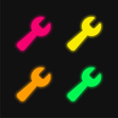 Siyah İngiliz anahtarı, parlayan dört renkli neon vektör simgesi